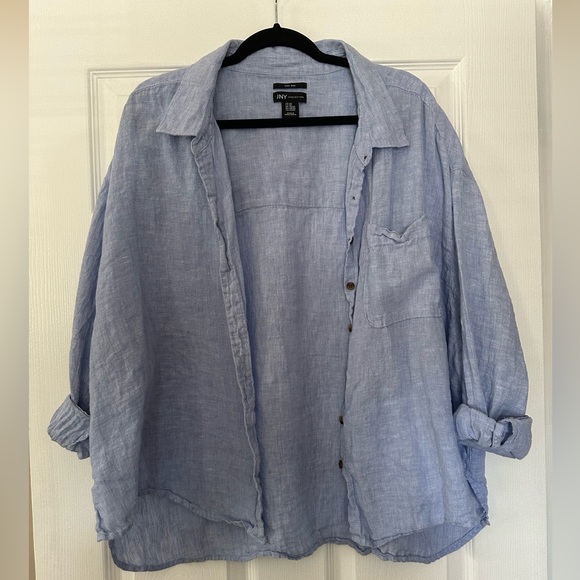 2X Blue Linen Button Down Jones New York - Picture 1 of 4